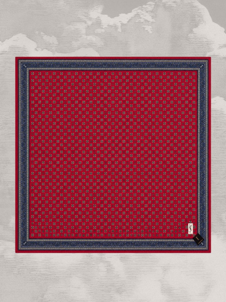 Yves Saint Laurent Ysl Handkerchief Bandana Scarf Pocket Square Red Blue